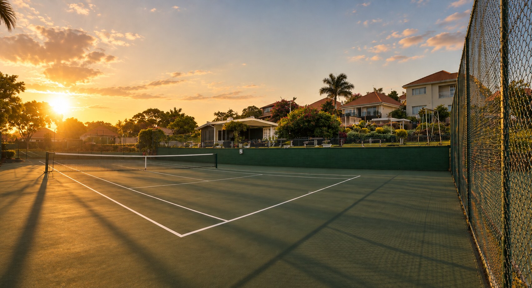 Bellevue Lawn Tennis Club court at sunset